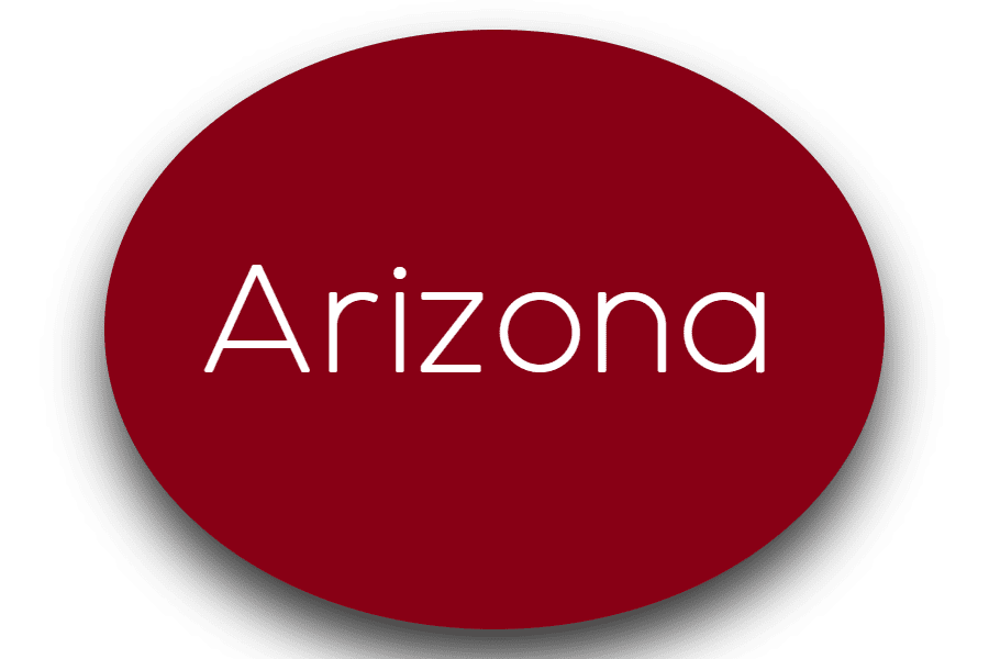Red oval with the word "Arizona" in white text.